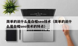 简单的说什么是白帽seo技术（简单的说什么是白帽seo技术的特点）